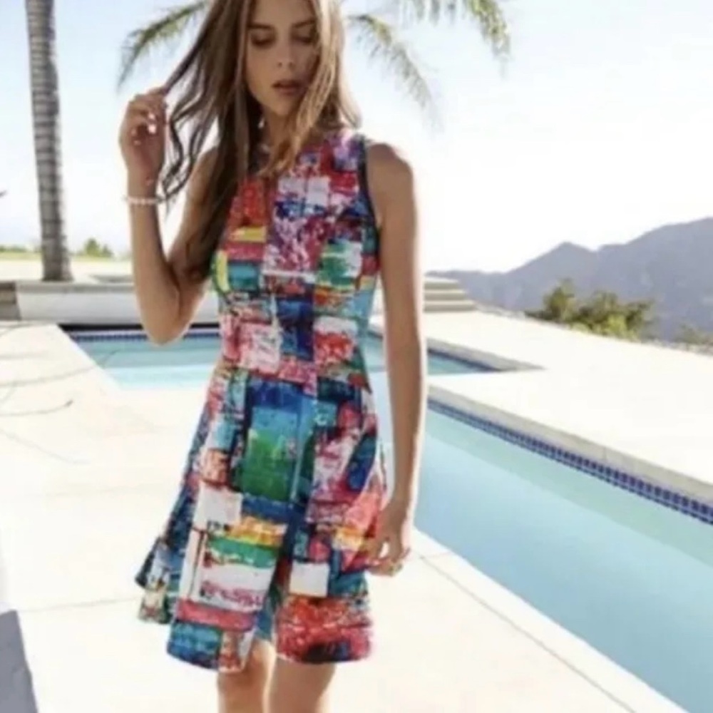 Karen Kane Sz Large Sleeveless Dress Art &‎ Soul Full Spectrum Fit & Flare Scuba